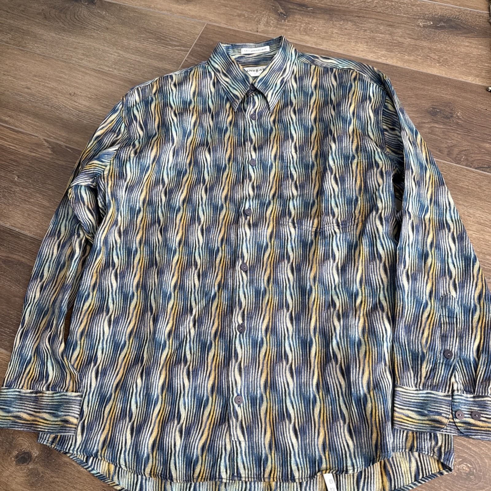 Jhane Barnes Geometric Print Long Sleeve Button Medium Shirt Fabric Woven Japan